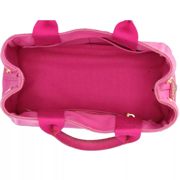 PRADA Canapa Small Canvas Tote Bag Pink Logo - Picture 6 of 10